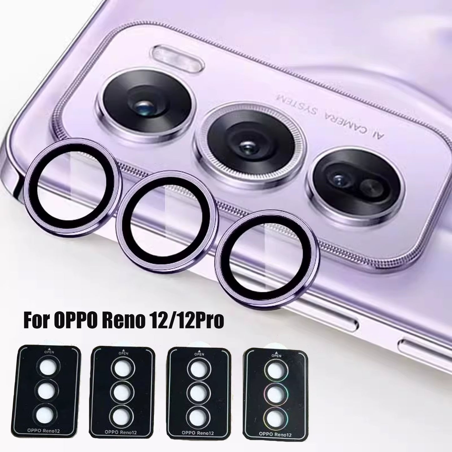 Metal Lens Ring Glass Case for OPPO Reno 12 Pro Tempered Glass Camera Lens Screen Protector for OPPO Reno 12Pro Lens Cover